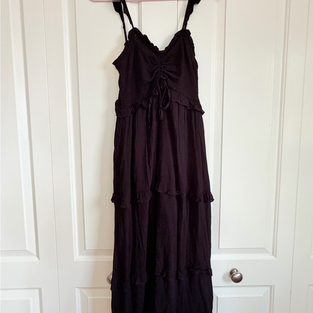 Pink Lily Black Tiered Maxi Dress with Adjustable Straps